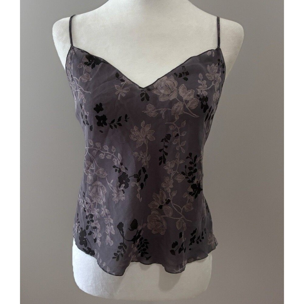 Y2K Calvin Klein Women's Gray Spaghetti Strap Camisole Top Floral Size L Fairy - Picture 3 of 6